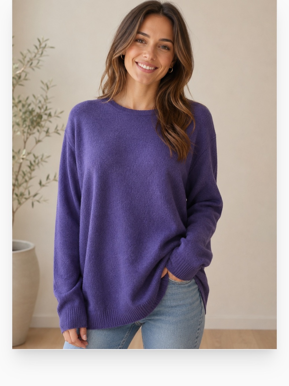 L.L. Bean 100% Cashmere Women Purple Crew Neck Long Sleeve Comfy Sweater Size 2X